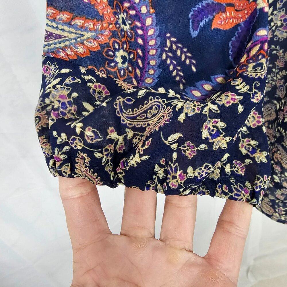 Chaps Blouse Blue Paisley Boho Cottage Peasant Casual Festival PM - Picture 5 of 12